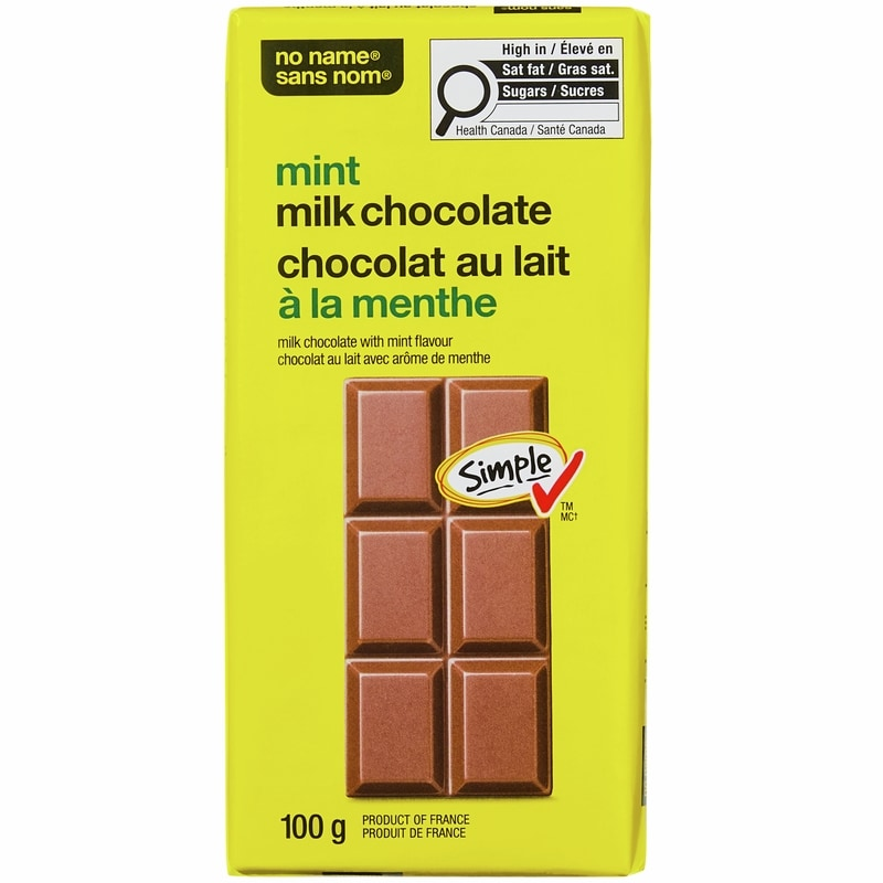 No Name Mint Milk Chocolate Bar (100g) – Canadian Value Favourite