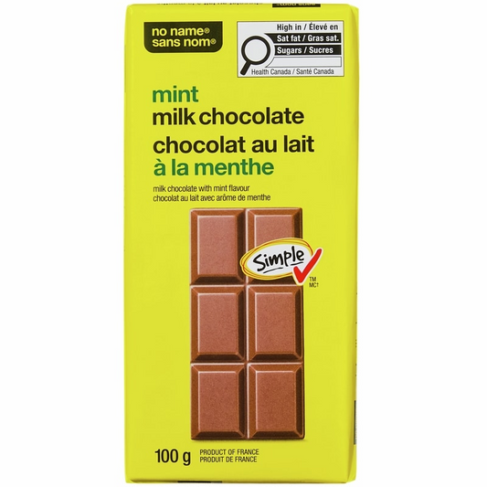 No Name Mint Milk Chocolate Bar (100g) – Canadian Value Favourite